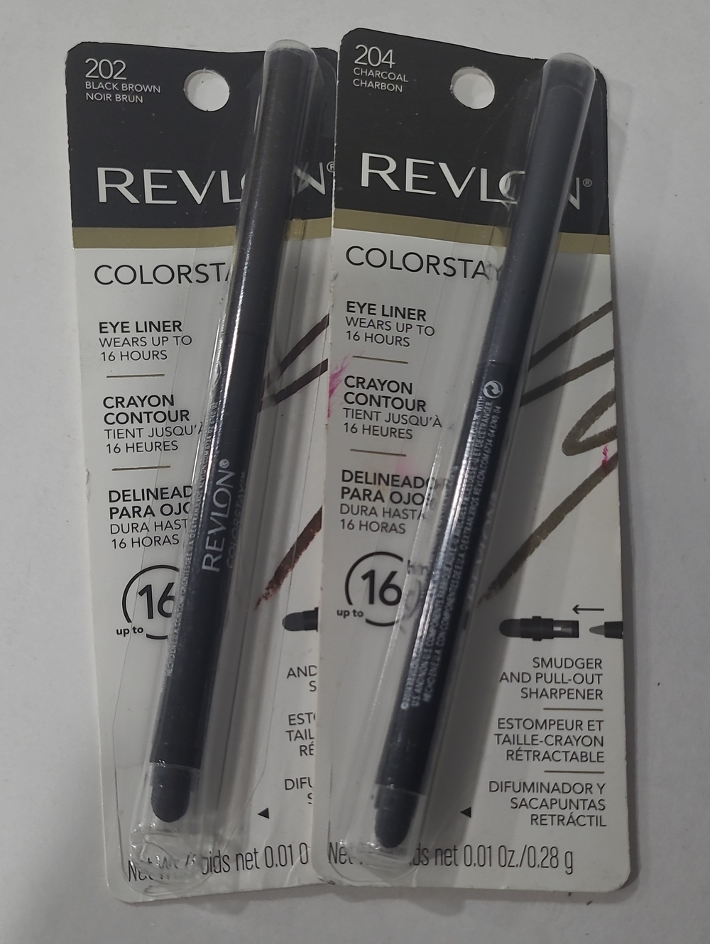 2REVLON COLORSTAY Eye Liner UP 16 H on Packaging 202 BLACK BROWN & 204 CHARCOAL